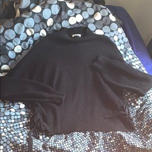 Mock neck sided tie black sweater